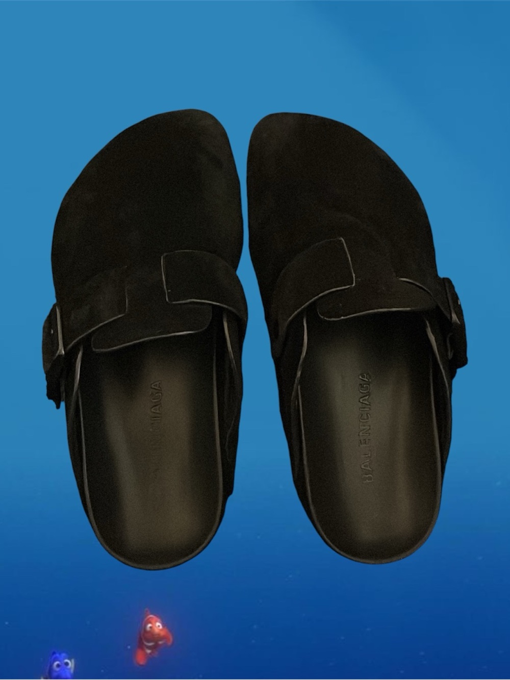Balenciaga Black Suede Slip-On Buckle Mules